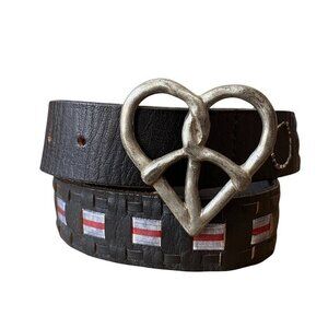 Tailor Vintage Heat Buckle Woven Leather Belt - Size Small